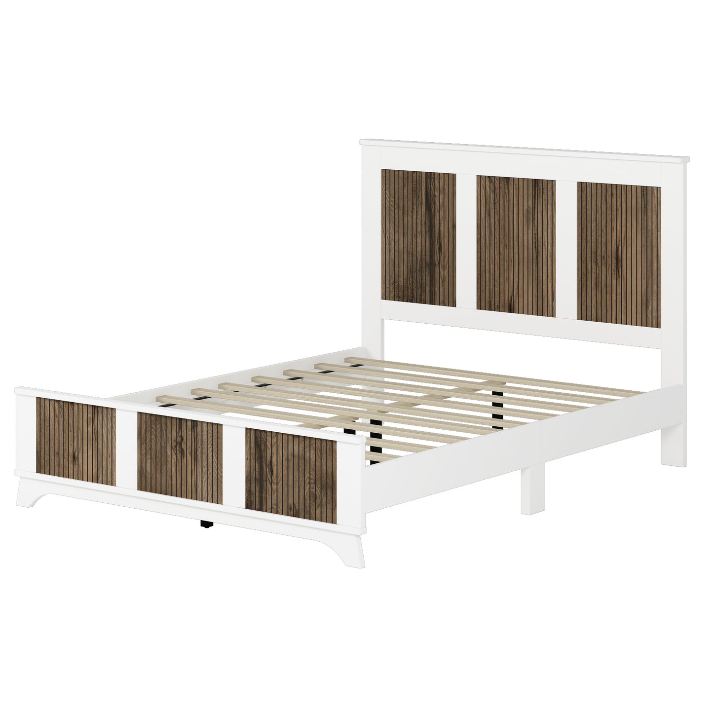 4-Pieces Bedroom Sets, Queen Size Farmhouse Platform Bed With Wooden Strip Stickers Decoration, Storage Nightstand And Dresser With Metal Handle, White Old SKU HL000191AAK