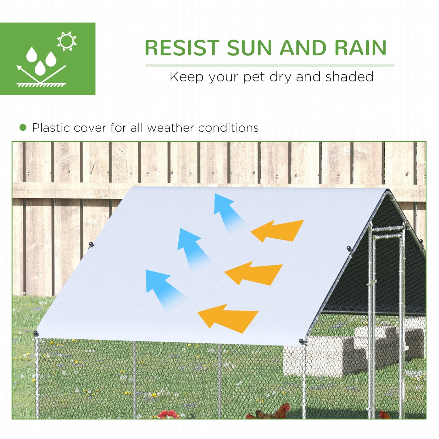 Large Chicken Coop Metal Chicken Run With Waterproof And Anti-UV Cover, Spire Shaped Walk In Fence Cage Hen House For Outdoor And Yard Farm Use, 1" Tube Diameter, 9.8' X 6.6' X 6.6'