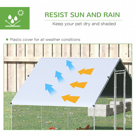 Large Chicken Coop Metal Chicken Run With Waterproof And Anti-UV Cover, Spire Shaped Walk In Fence Cage Hen House For Outdoor And Yard Farm Use, 1" Tube Diameter, 9.8' X 6.6' X 6.6'