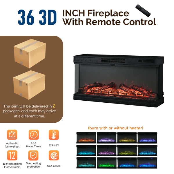 70-inch Black Gold Oak Electric Fireplace TV Stand - 2 Lattice Glass Doors, 2 Drawers & Shelf, Compatible With 36' 3-Sided Glass Insert