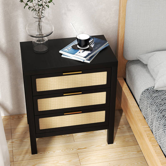 Bedside Table 3 Layers Large Capacity Storage Drawer Design Multifunctional Modern Chest Of Drawers Wooden Night Stand For Bedroom Hallway Black