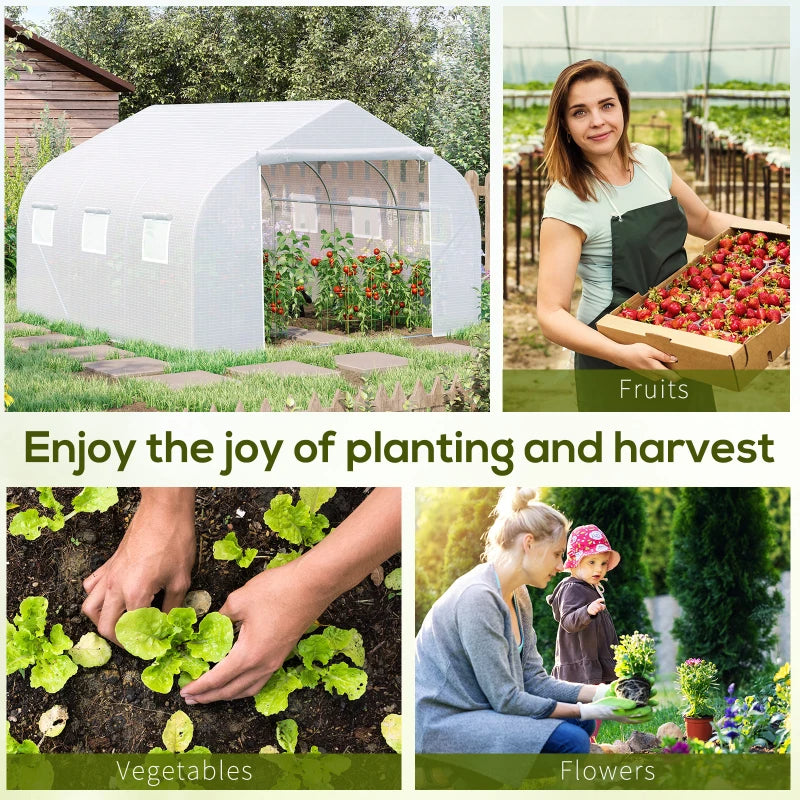 Outdoor Walk-in Greenhouse, Tunnel Green House With Roll-up Windows, Zippered Door, PE Cover, Heavy Duty Steel Frame, White