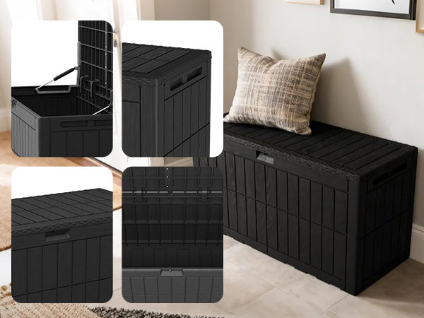 1 0 0 Gallon Outdoor Storage Box Water Proof Resin Deck Box Lockable Storage Bin For Cushion Patio Furniture Pool Accessories Garden Tools Black