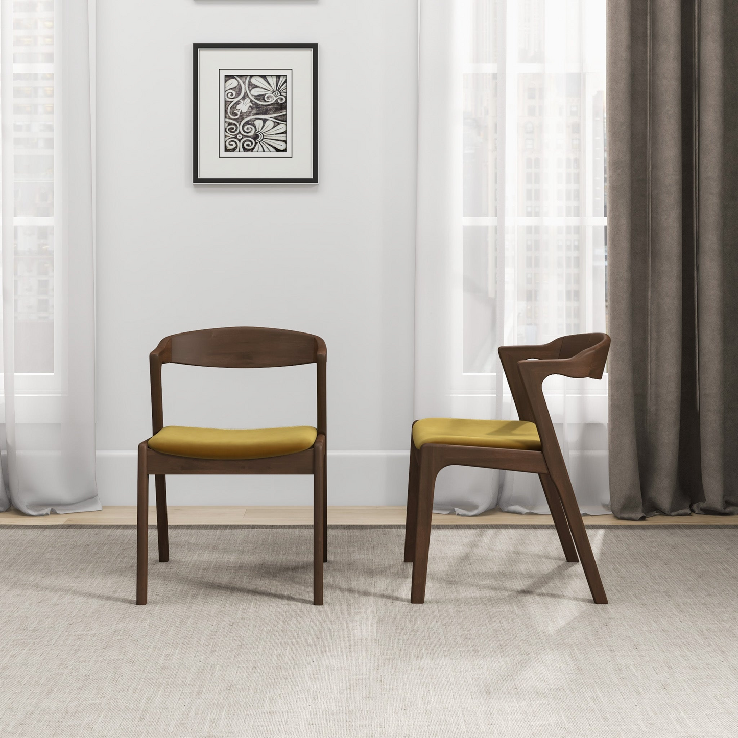 Dakota Dark Yellow Velvet Dining Chair   Set Of 2