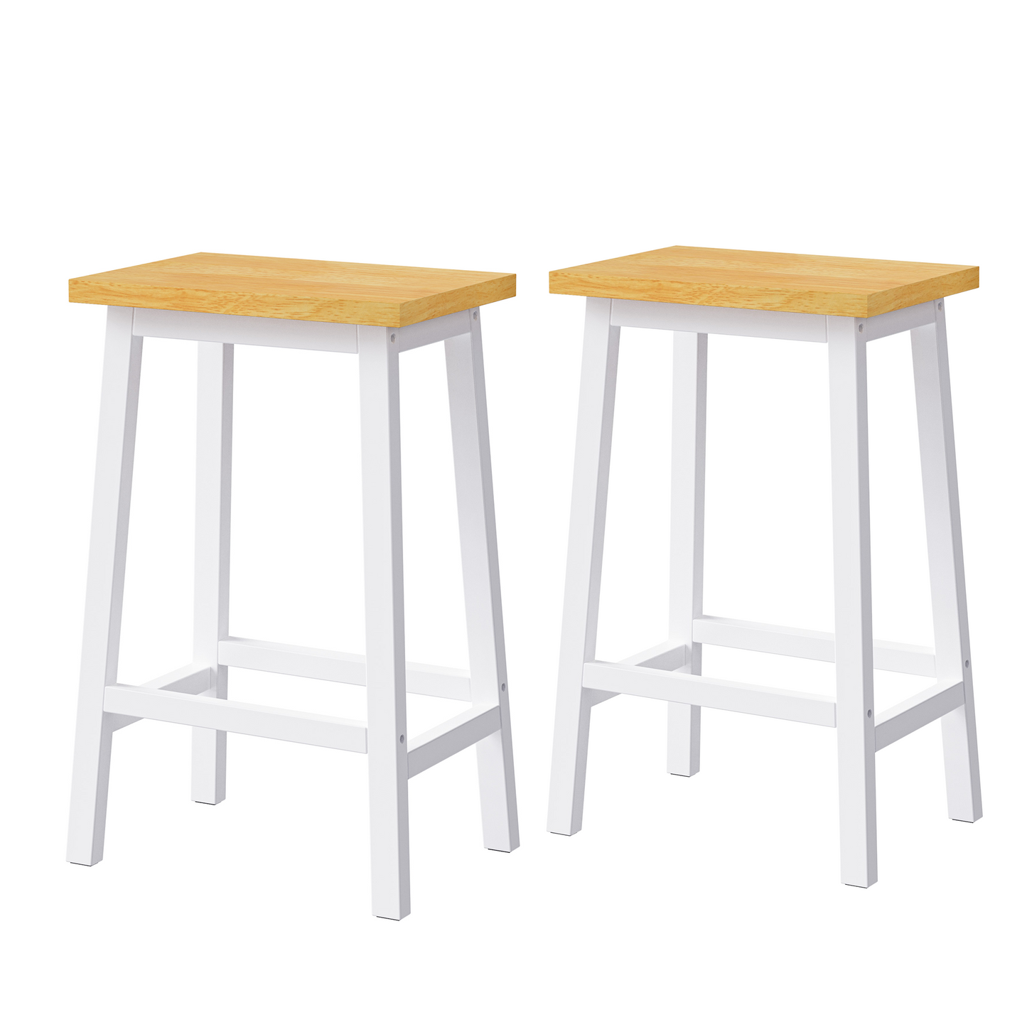K&K Solid Wood Bar Stools  Not Cheap Iron , 25.6  Tall Set Of 2 Bar Chairs, Kitchen Counter Stools With Footrests, Farmhouse Stools For Dining Room, Kitchen, Counter, White