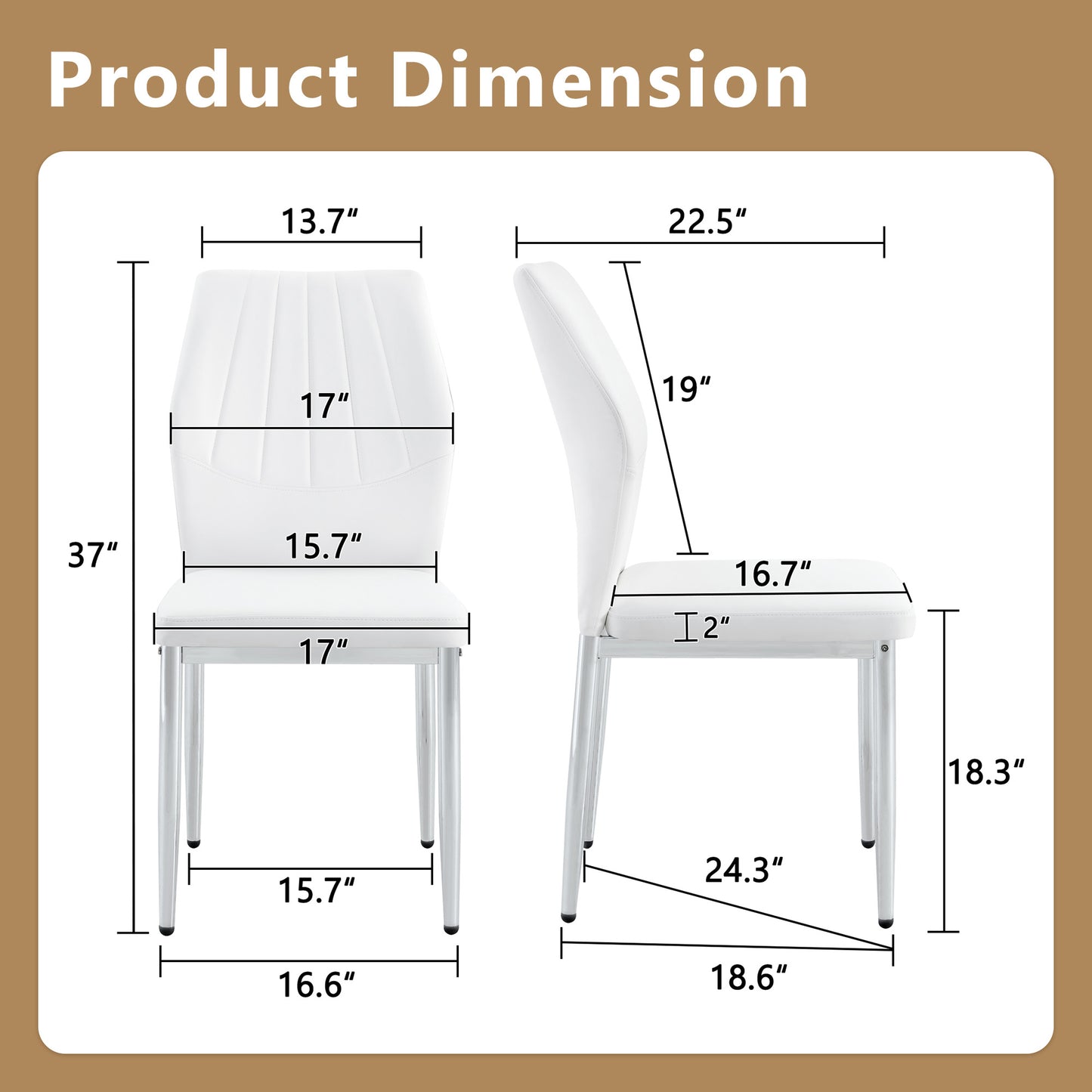 Set Of 6 Silver - And - White Dining Chairs,37 Inches High,Ergonomic PU Backrest, Combines Comfort And Style.Perfectly Blends Comfort And Elegance, Injecting More Comfort And Style Into Dining Time.