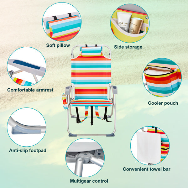 63X70X99cm Rainbow Stripes Aluminum Beach Chair, Oxford Fabric, Silver Aluminum Tube, 1 0 0kg, Elevated Model, N001