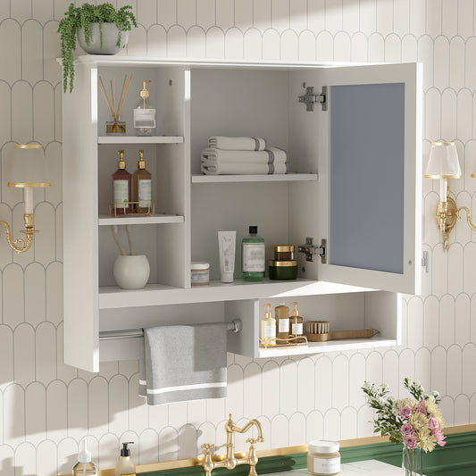 35 Inch Wall-Mount 2-in-1 Mirror Cabinet With Adjustable Shelves, Soft-Closing Hinges, Open Shelves, For Bathroom Vanity, Living Room, Bedroom Storage Organizer
