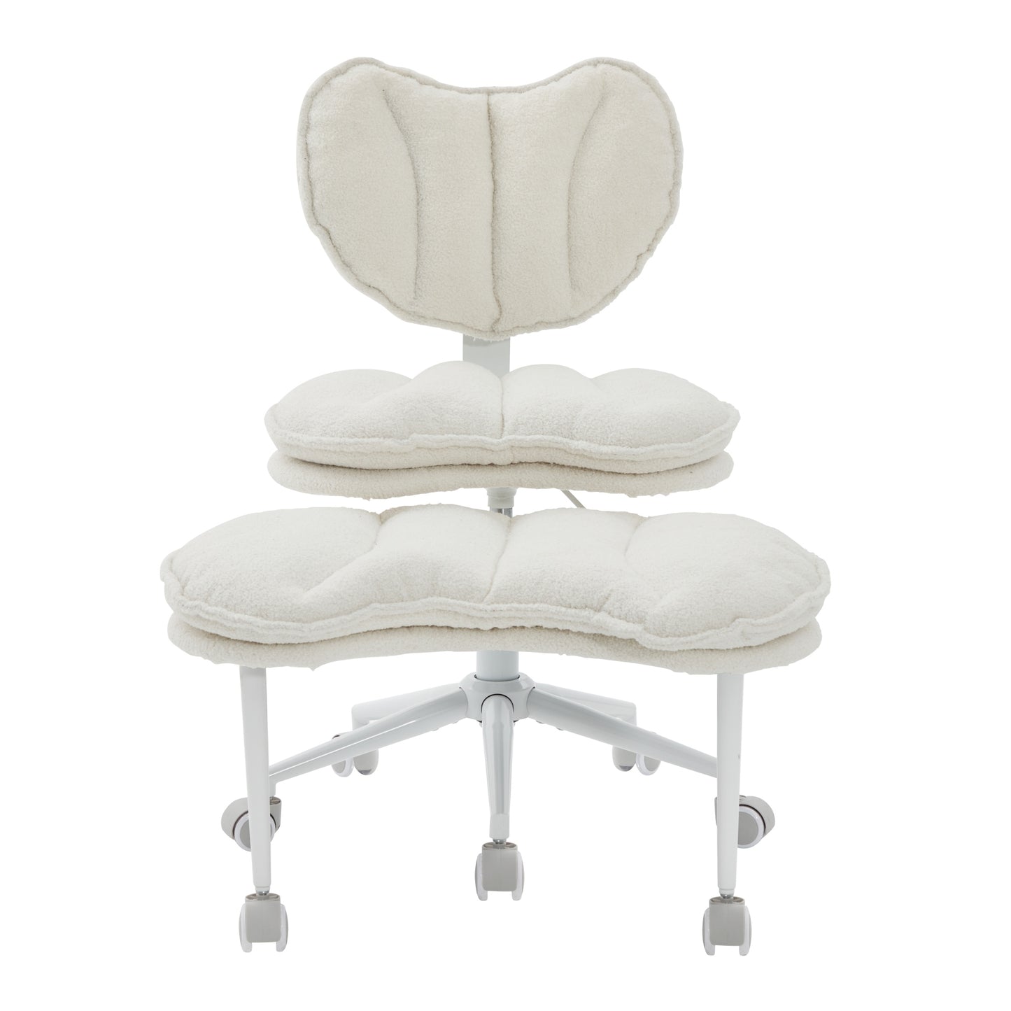 Meditation Chair Plus, Teddy Fleece Double-Layer Padding Cross Legged Rolling Chair For ADHD, Criss Cross Desk Chair With Lumbar Support, Adjustable Stool, Flexible For Fidgety Sitters, Ivory