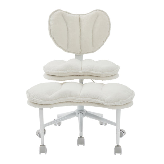 Meditation Chair Plus, Teddy Fleece Double-Layer Padding Cross Legged Rolling Chair For ADHD, Criss Cross Desk Chair With Lumbar Support, Adjustable Stool, Flexible For Fidgety Sitters, Ivory