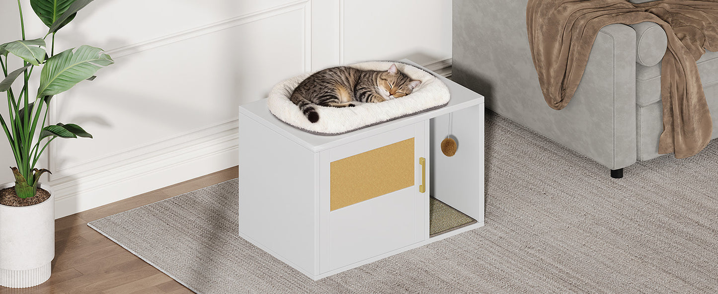 Cat Litter Box Cabinet Multifunctional White Modern Cat House Washroom End Table For Bedroom Living Room
