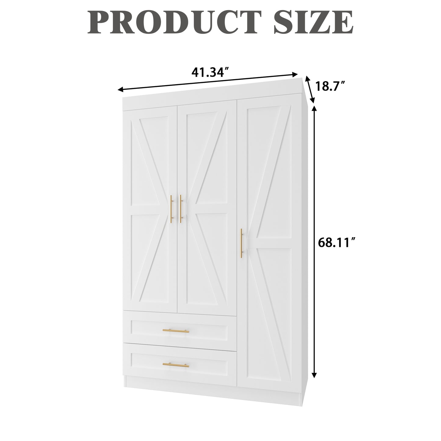 Shaker Style Classic Three-Door Wardrobe, Wood Bedroom Armoire With Hanging Rod And Shelves, Spacious Storage Closet, Modern Farmhouse Design