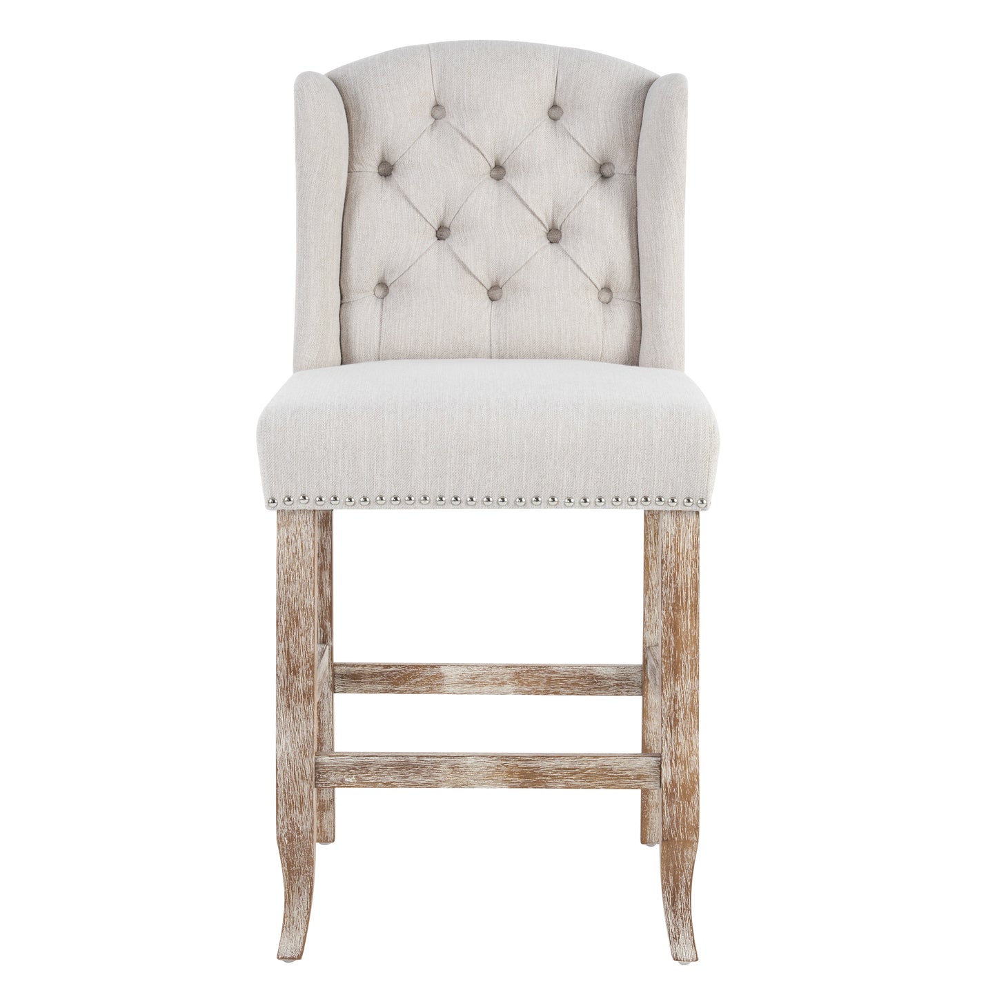 26.78 Seat Height Vienna Contemporary Fabric Tufted Wingback Counter Stools, Set Of 2, Beige