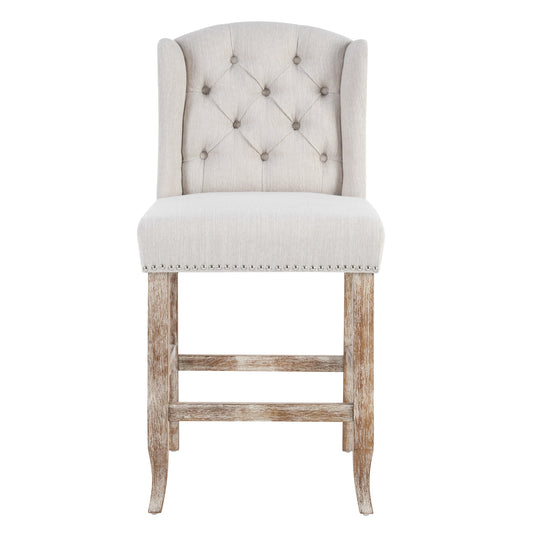 26.78 Seat Height Vienna Contemporary Fabric Tufted Wingback Counter Stools, Set Of 2, Beige