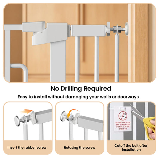 53.15  Extra Tall Cat Gate, 29.53 -40.16  Wide With Small Cat Door, Auto Close Safety Pet Gate, 1.37  Narrow Bar Spacing, NO Drilling Pressure Mount Kit For Cats And Dogs, White