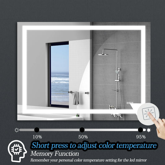 48  X 36  LED Bathroom Mirror With Anti-Fog And Touch Sensor -Modern Frameless Lighted Wall Mirror For Bathroom Vanity, Shower Room, Or Dressing Area