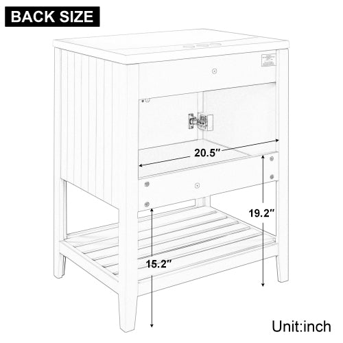 24  Brown Modern Sleek Bathroom Vanity Elegant Ceramic Sink With Solid Wood Frame Open Style Shelf