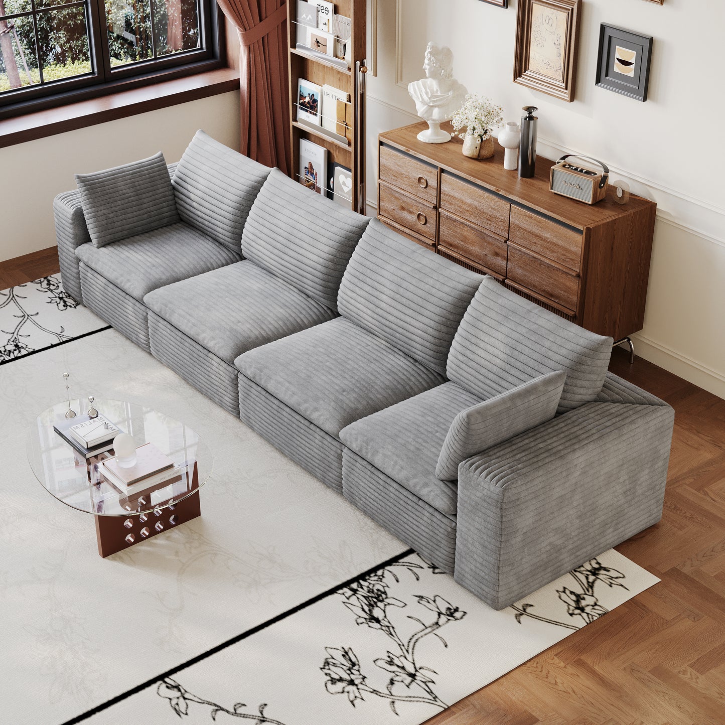 134  Cloud Sofa,Corduroy Fabric,Deep Seat Couches,Double-layer Design,Removable  Cushion,No Assembly, DIY Combination For Living Room, Bedroom,Conference Room ,Apartment,Grey