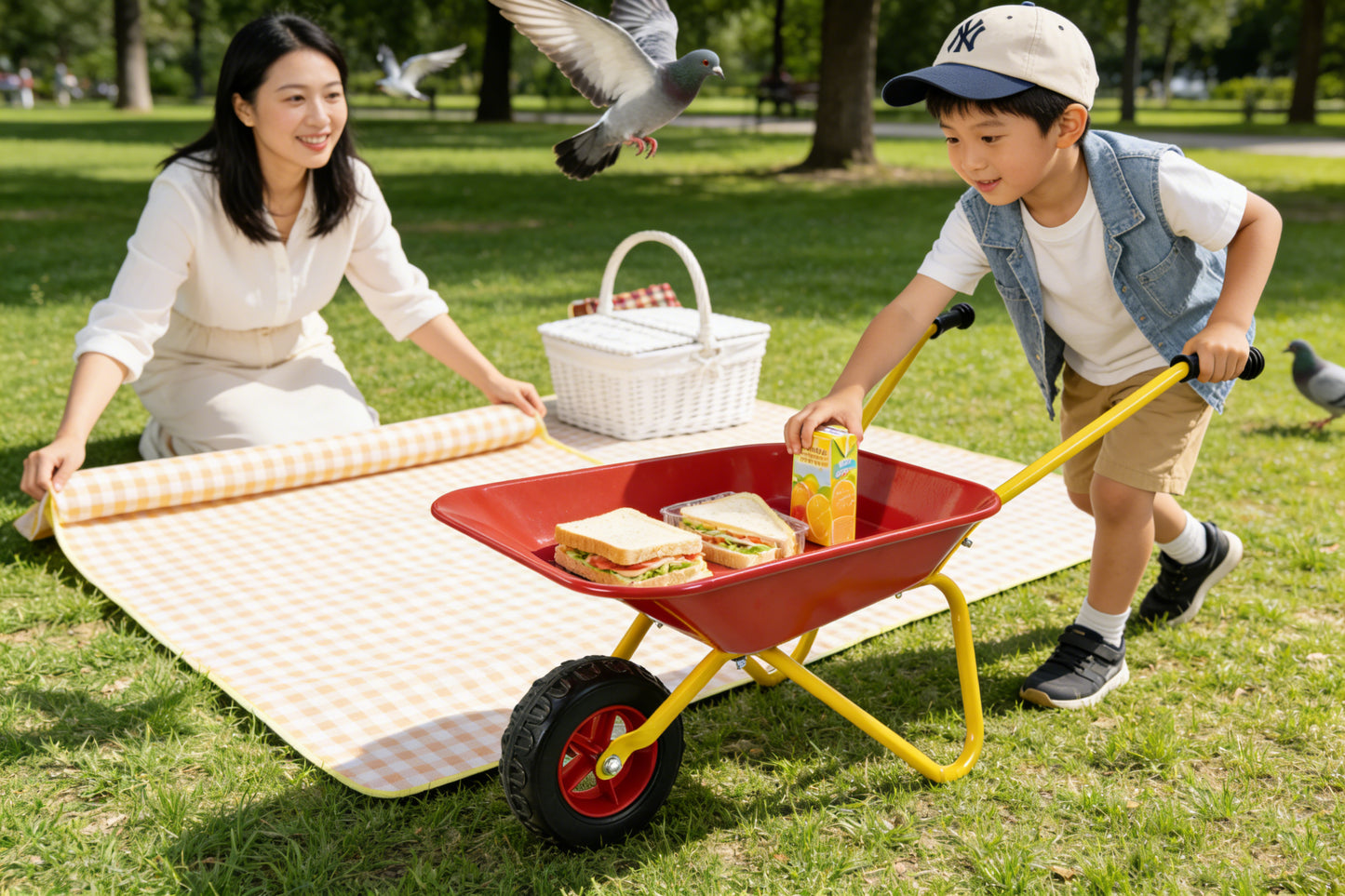 Children's Metal Wheelbarrow, Maximum Load Capacity 33LBS,children's Heavy Wheelbarrow, Metal Structure Wheelbarrow, Steel Tray, Can Be Used In Gardens, Loading Leaves, Soil, Sand, Etc. Red