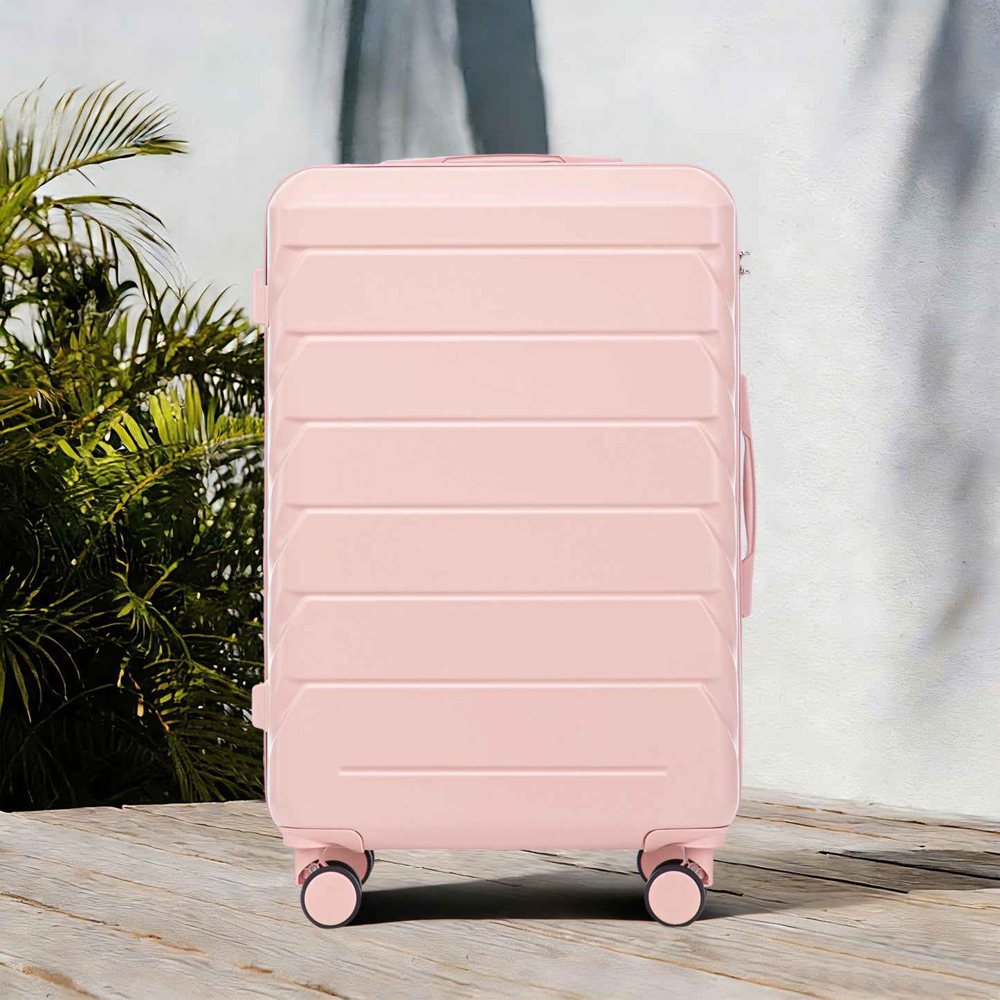 28 Inch ABS Hard Shell Large Travel Checked Luggage - Scratch Resistant Surface Four Multi-Directional Wheels,  With Combination Lock And Side Hooks Pink
