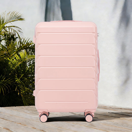 28 Inch ABS Hard Shell Large Travel Checked Luggage - Scratch Resistant Surface Four Multi-Directional Wheels,  With Combination Lock And Side Hooks Pink