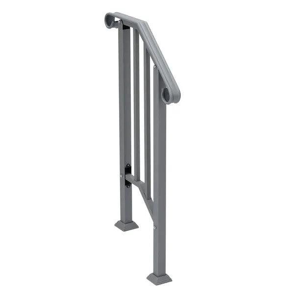 Handrails For Outdoor Steps, Iron Handrail Fits 1 Step, Transitional Handrail With Installation Kit, Silver