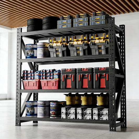 5000LBS Industrial Shelving For Warehouse, Heavy Duty Metal Adjustable Garage Shelves  69H X 71W X 23.7D  4000LBS Storage Unit, Black
