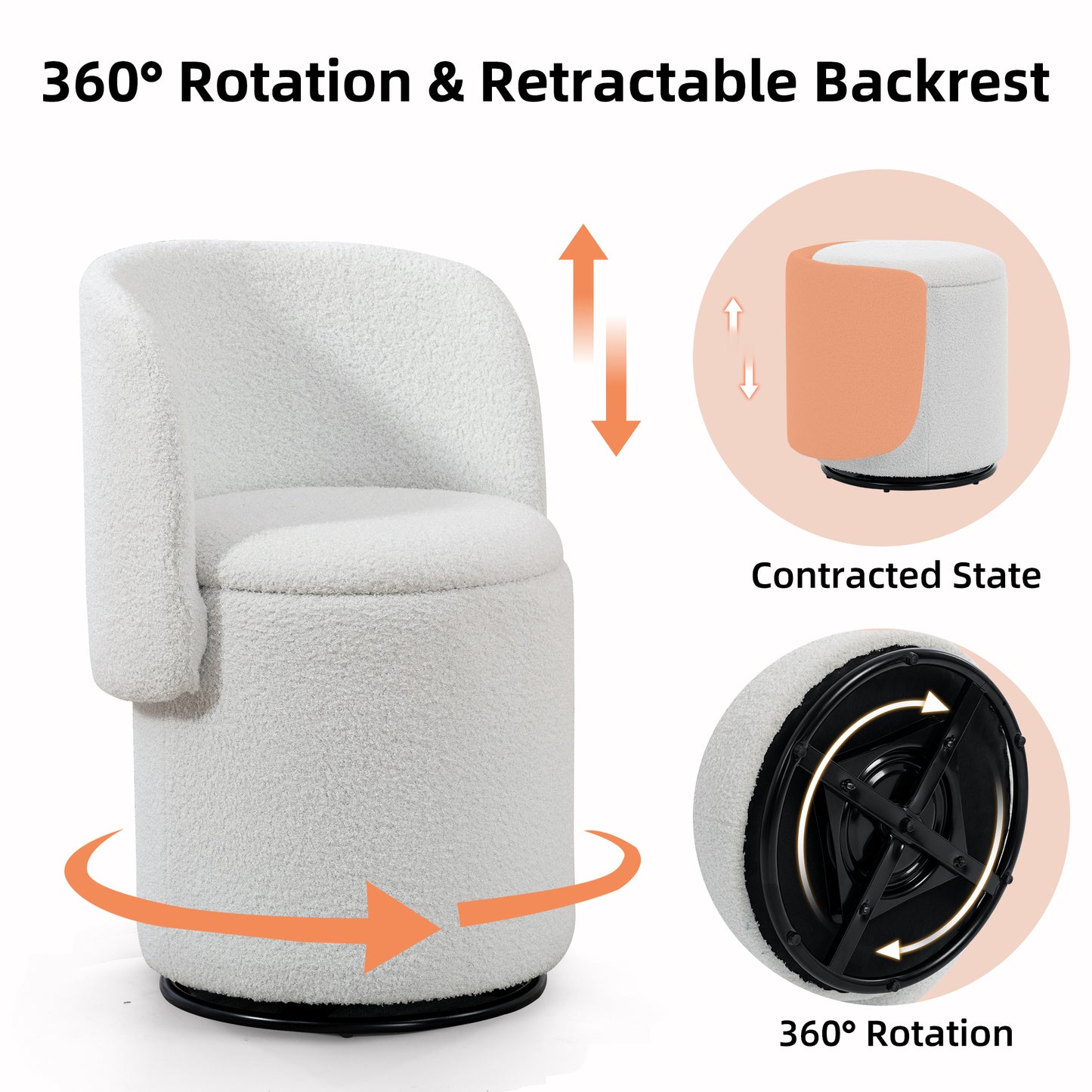 Stylish Upholstered Barrel Chair 360 Swivel Vanity Stool For Bedroom & Dining Chair, Built-in Storage, Soft Padded Accent Seat, Multi-Functional For Dressing Dining, Free Cat Bed Stool Included,