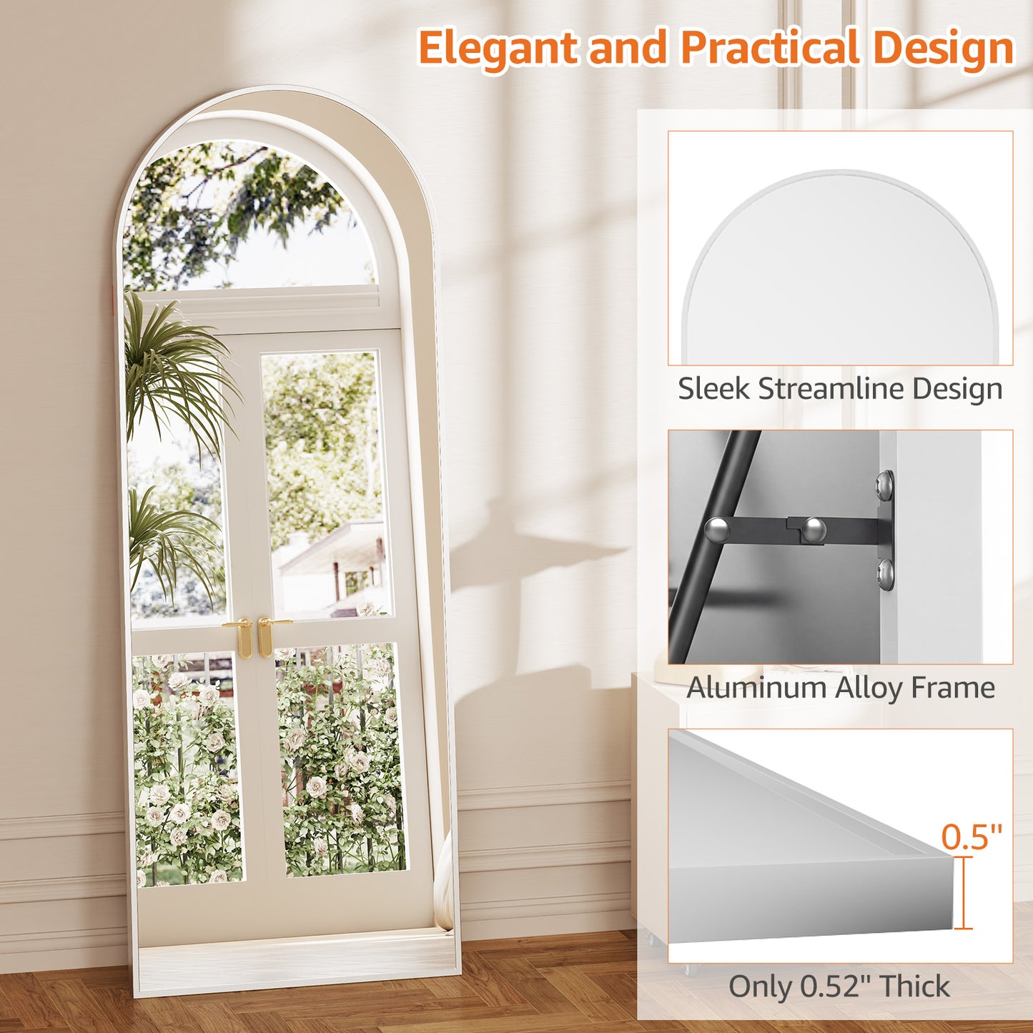 Arched Full Length Mirror, Full Body Standing Mirror, Hanging Or Leaning, For Home, Silver