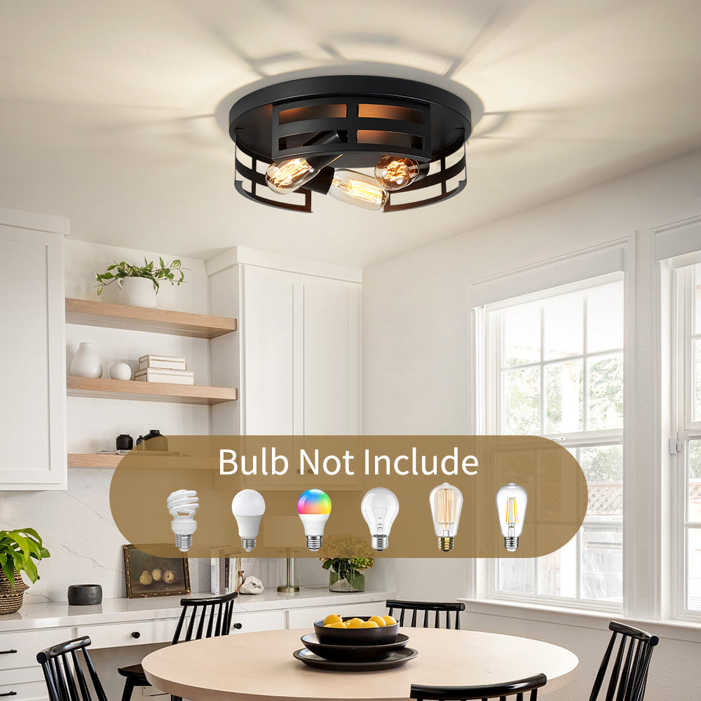 2-Light Black Flush Mount Ceiling Light Fixture,13 In Light Fixtures Ceiling Mount For Hallway,Hall,Kitchen,Farmhouse  2 Pack No Bulbs