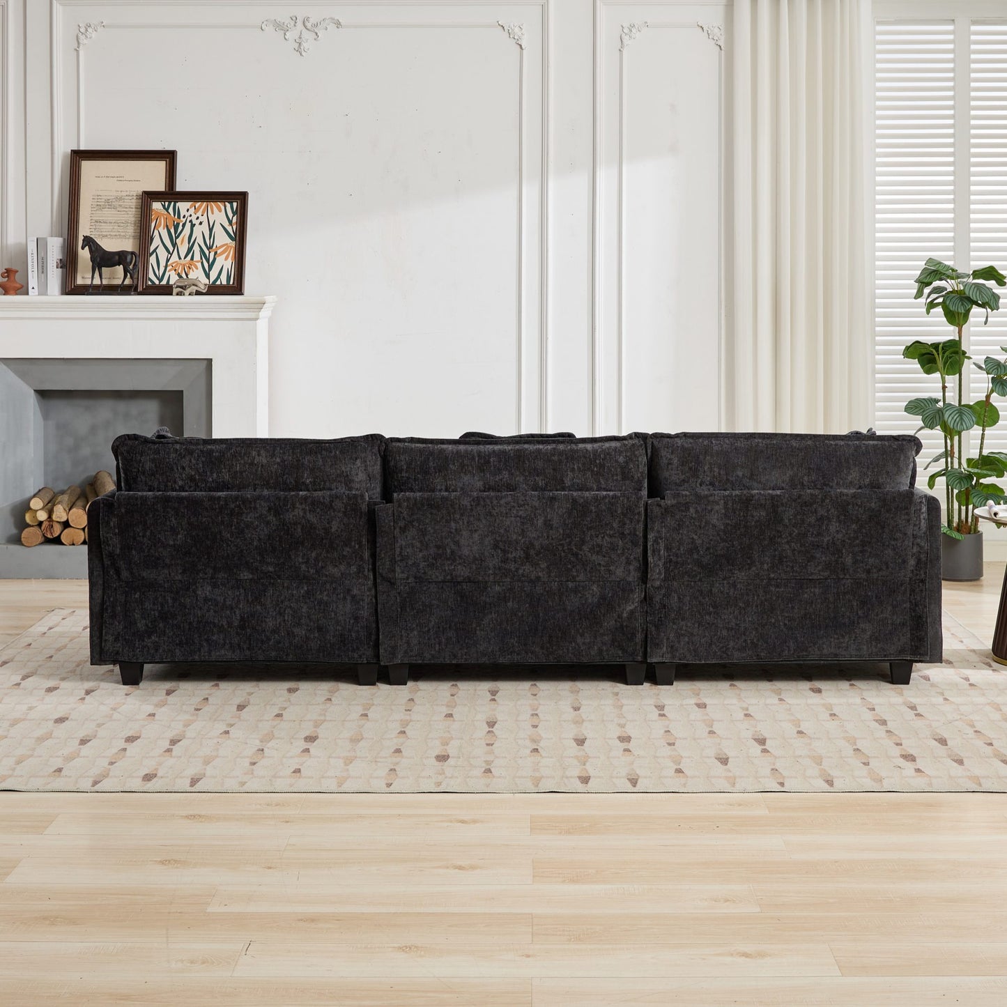 Cloud Sofa 3 Seats Ottoman Is Not Included, Modern Sectional Couch, For Living Room Bedroom And Apartment, Comfy Double Layer Upholstered Seat Cushion, Breathable Chenille Fabric, Black,SW5013BK