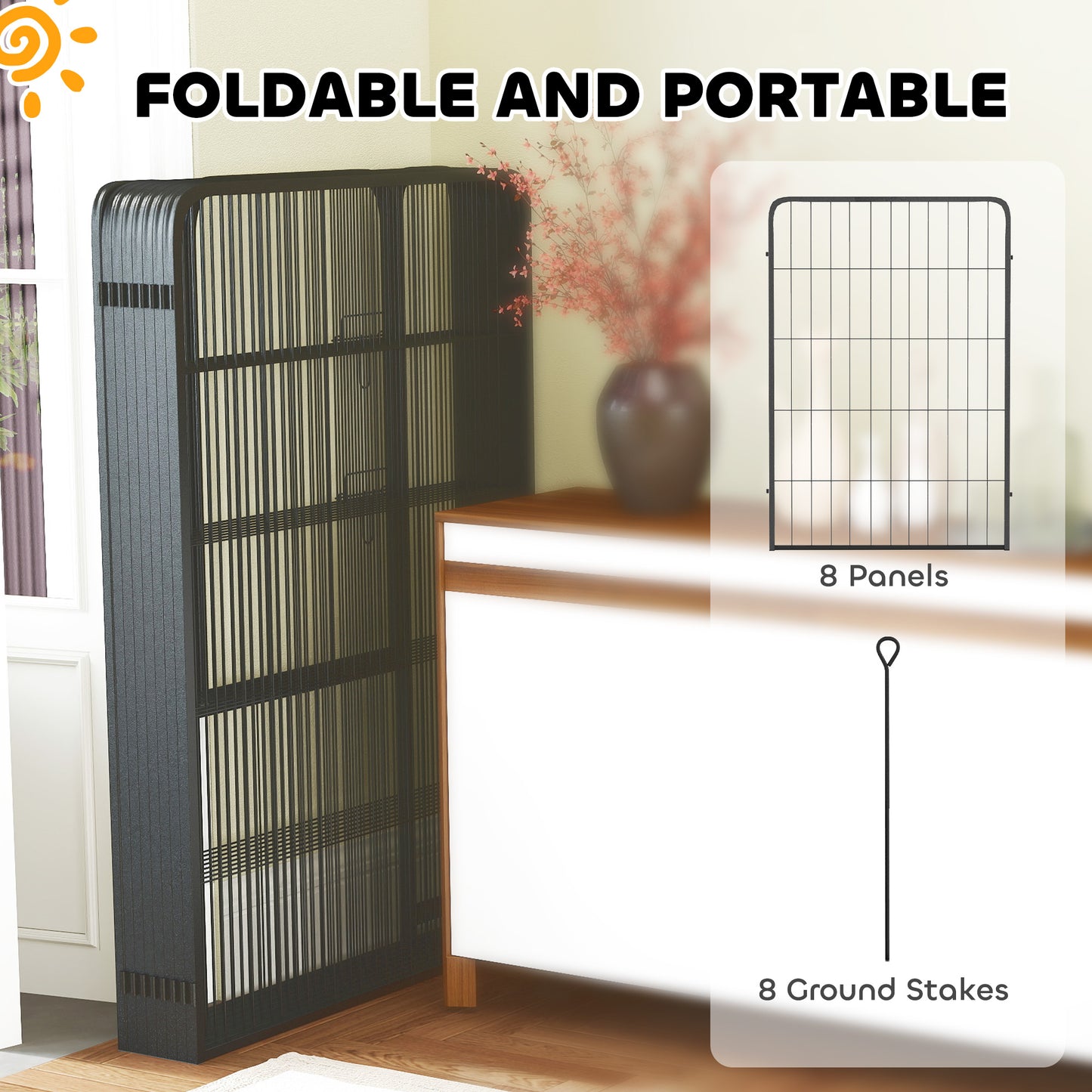 39 Inch Exercise Pen, 8 Panel Metal Pet Fence