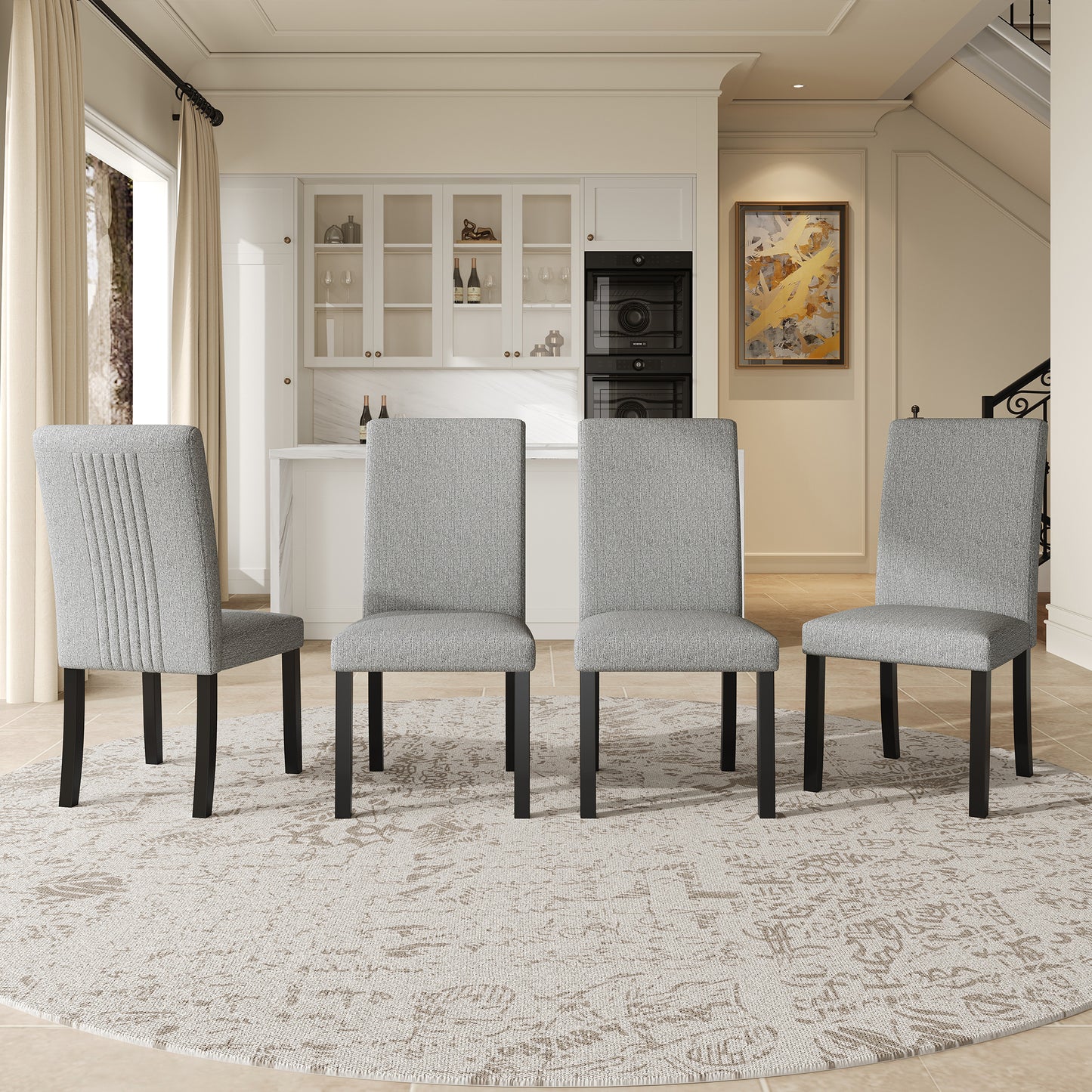 Modern Dining Room Chairs Set Of 4, Accent Diner Chairs Upholstered Fabric Side Stylish Kitchen Chairs With Solid Wood Legs And Padded Seat - Gray