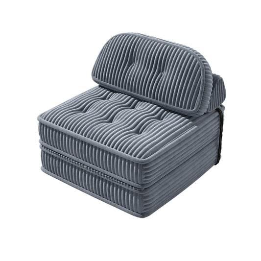 Convertible Corduroy Lounge Chair With Tufted Design, Full Foam Support, Fold-Out Sleeper & Adjustable Arc Pillow, Compressed Sofa Chair For Living Room Or Bedroom