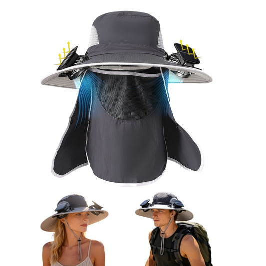 1Pc 2 In 1 Solar Fan Hat UPF50 Sun Hat With Fans Wide Brim Fishing Hat With Face Cover Neck Flap Solar USB Charging For Hiking Gardening Outdoor Work