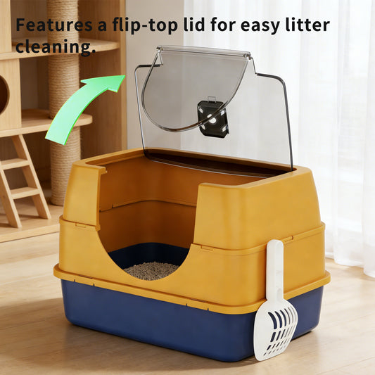 Dark Gray Top Entry Fully Enclosed Cat Litter Box , Anti Splash & Odor Locking, For Large Cats & Multi Cat Households Plastic Bring A Spoon