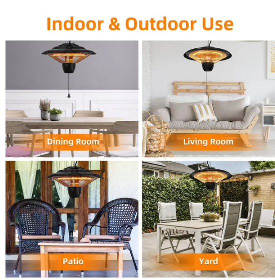 1500W Outdoor Hanging Patio Heater Ultra-Quiet Electric Heating Lamp