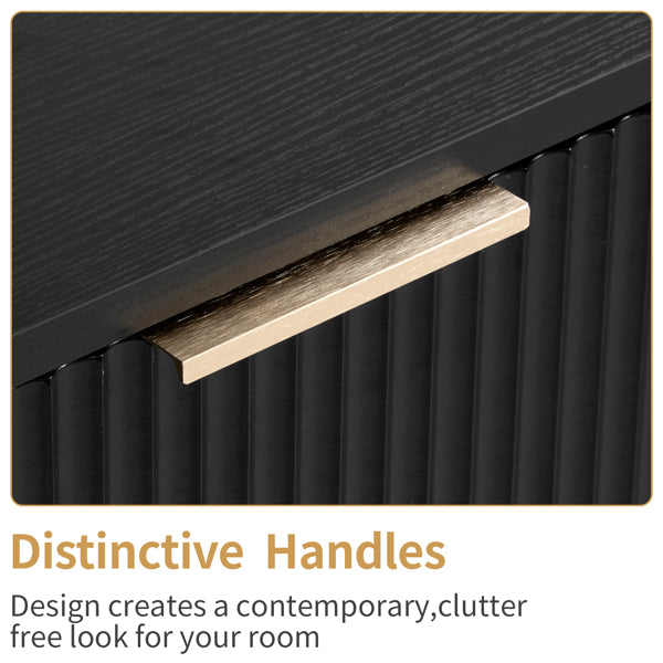 Black P2 Density Board, Wave Pattern Drawer Surface, Three Layers And Four Drawers Bedside Cabinet 1pc