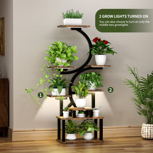 8-Tiered Indoor Plant Stand With 5 Grow Lights, 10-Level Stepless Dimming, Durable Thickened Metal Steel Pipe  0.8mm  For Living Room, Garden