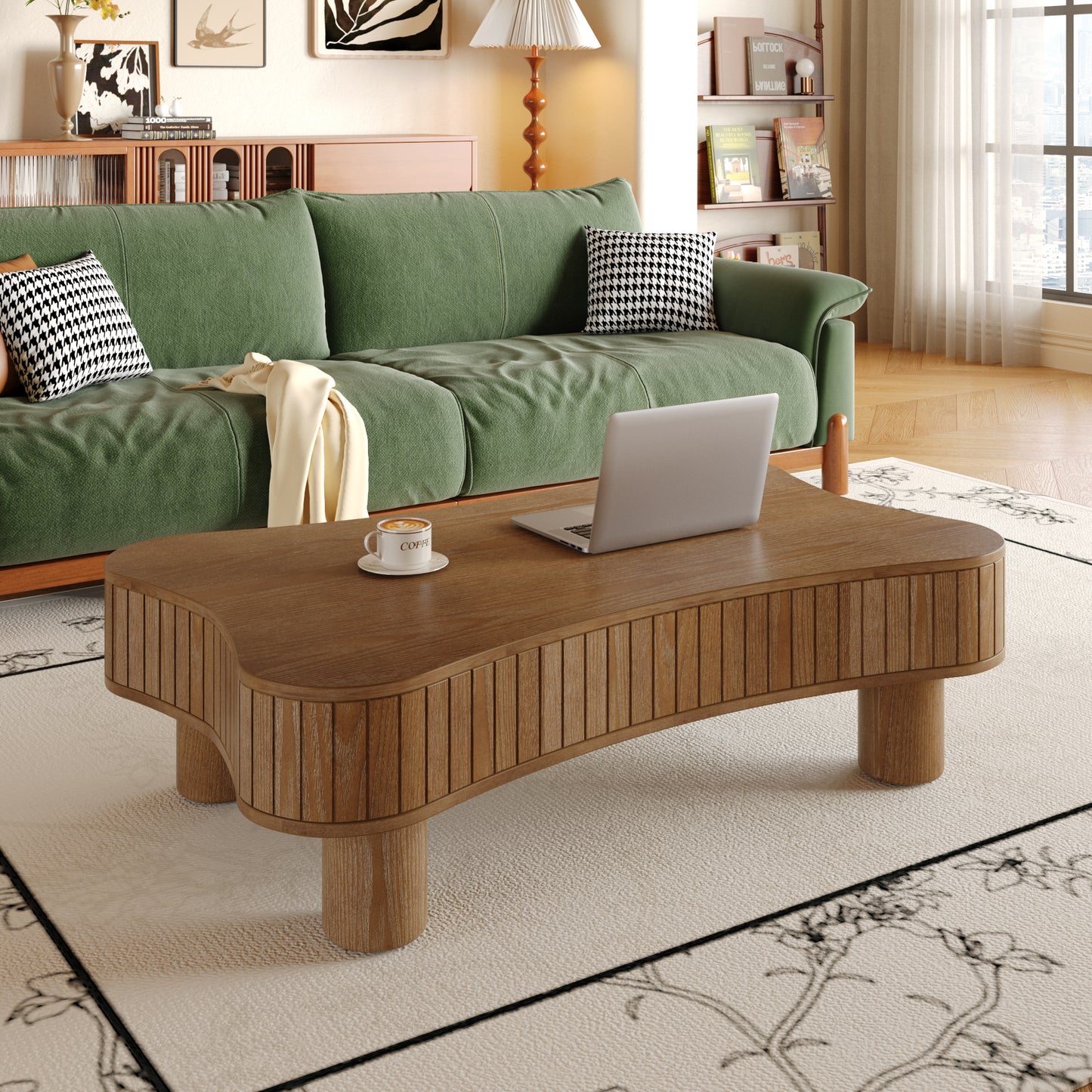 Lift Top Coffee Table For Living Room 42- Fluted Panel Hidden Storage, Silent Hydraulic Lift, Curved Safety Corners, 5 Min Assembly 27W X 13-18.9H,Walnut