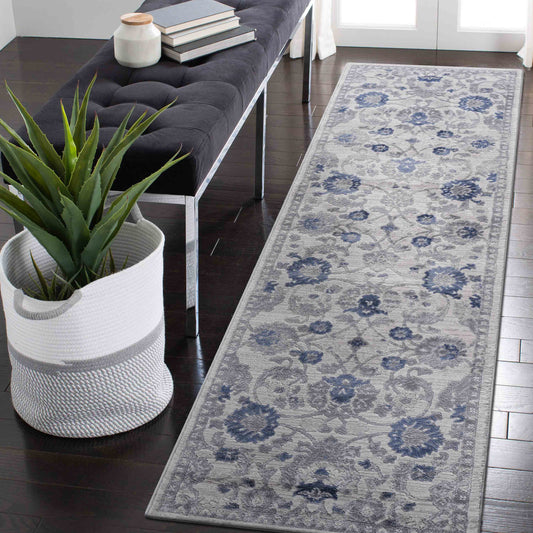 MARFI  2X8 Blue  Silver  Oriental Runner Rug