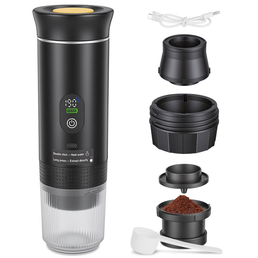 3 In 1 Portable Espresso Machine Cordless Mother Day Self Heating Coffee Maker With 7500mAh Battery Heating 20Bar Pressure Anti Dry Burn Fit For Ground Coffee Capsules For Camping Hiking RV Home
