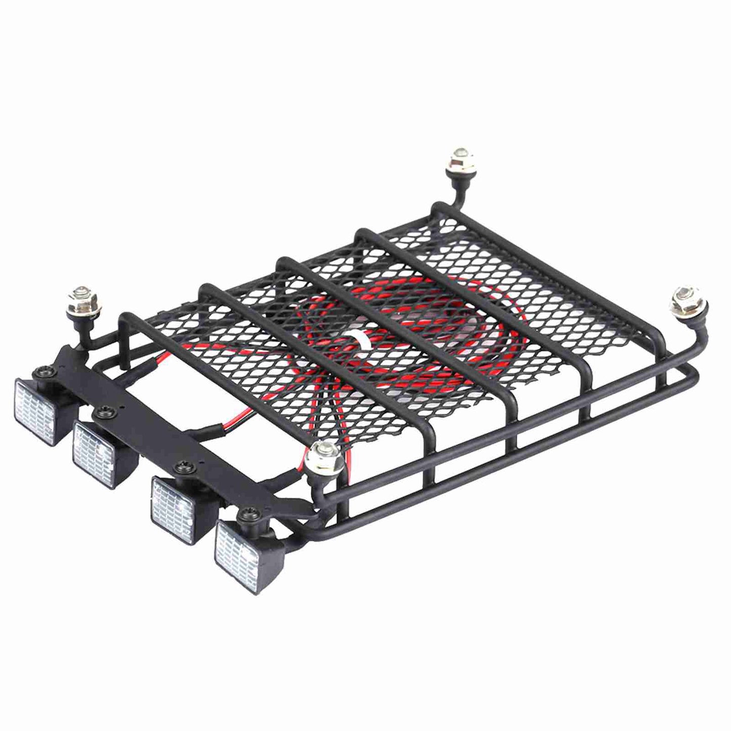 Middle Size Roof Rack Luggage With LED Lights Quadrate For SCX10 1/10 RC Car (4 White)