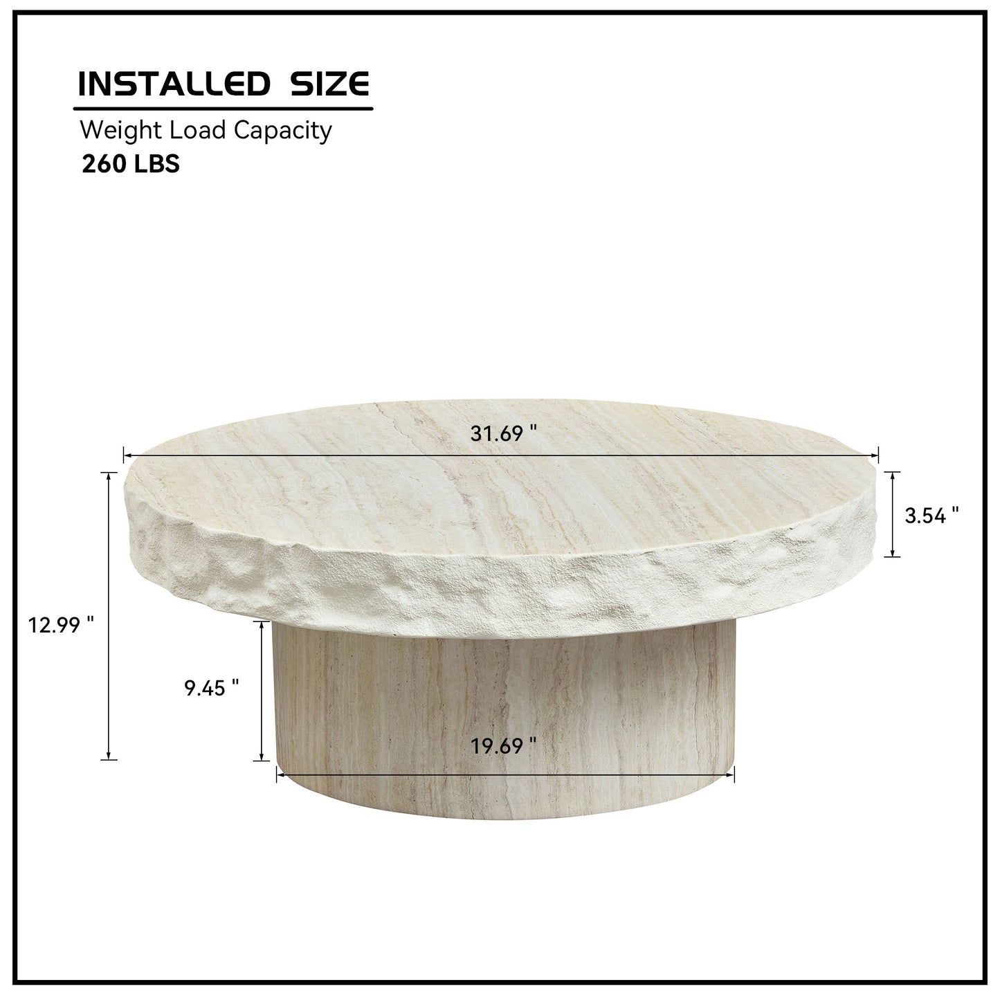 31.69 Inch Faux MARS Textural Patterns Coffee Tables For Living Room ,No Need Assembly Beige