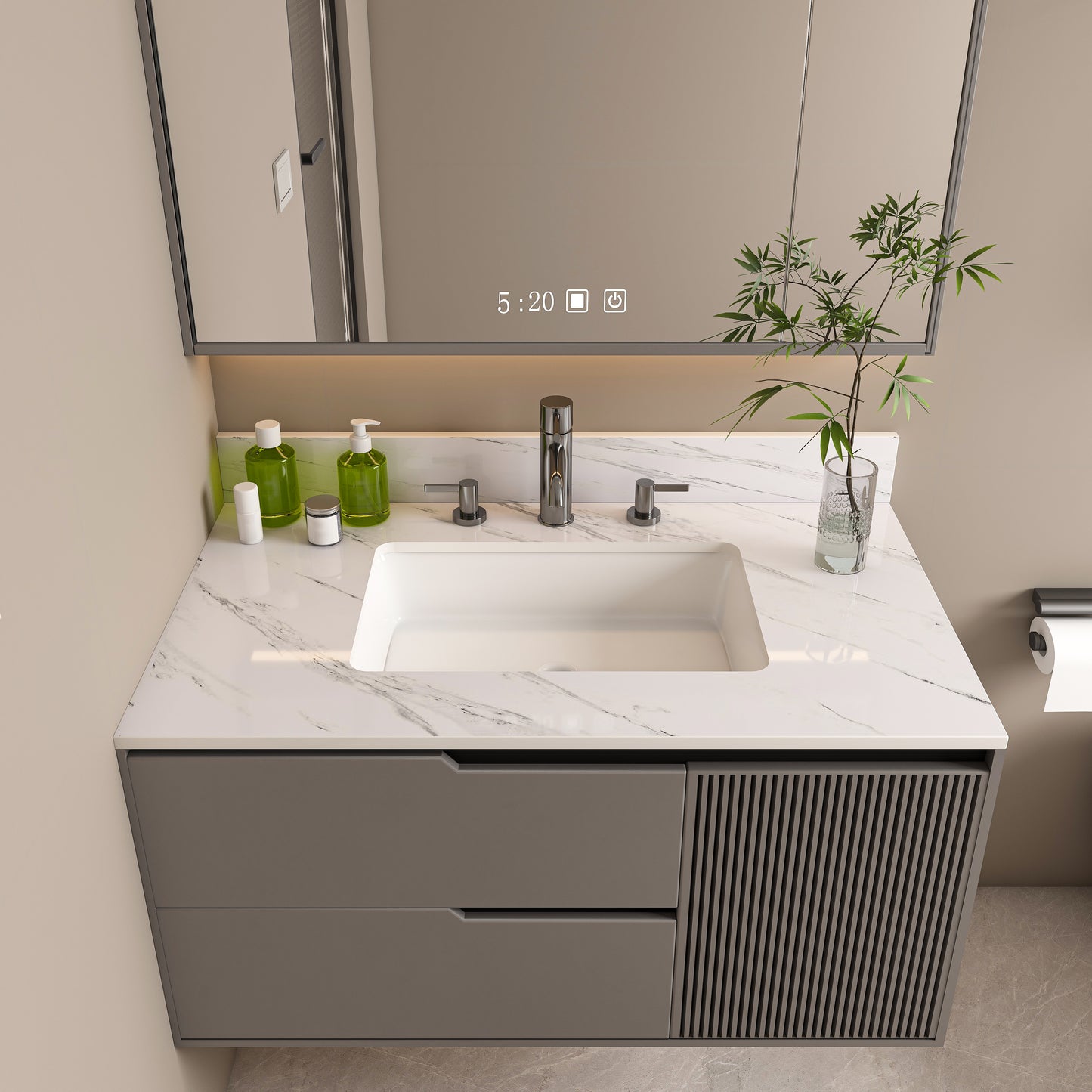37 Inch Marble Vanity Top  White Vanity Top With 3 Pre-drilled Faucet Holes  Bathroom Vanity Top With Undermount Rectangular Middle Sink And 4 Height Backsplash   Bianco Carrara Venato