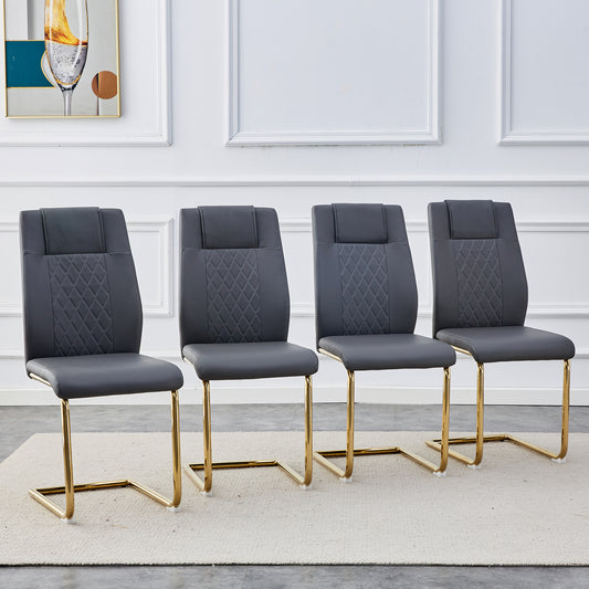 Modern Dining Chairs, Restaurant Chairs, And Gold Legged Upholstered Chairs Made Of Artificial Leather, Suitable For Kitchens, Living Rooms, Bedrooms, And Offices. Set Of 4 Pieces   Gray  PU   C-001