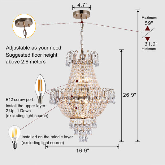 Gold Crystal Chandeliers,Large Contemporary Luxury Ceiling Lighting For Living Room Dining Room Bedroom Hallway