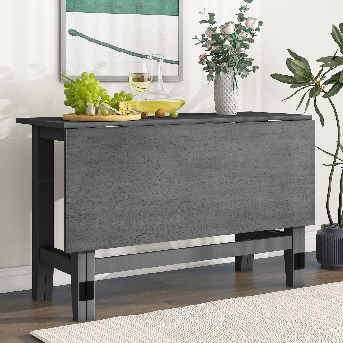TOPMAx Farmhouse Wood Extendable Dining Table With Drop Leaf For Small Places  Gray