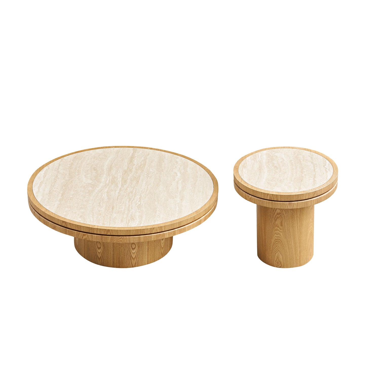 Set Of 19.49   35.43   MDF Round CoffeeTable Sintered Stone Tabletop For Living Room Apartment Reception Room NATURAL