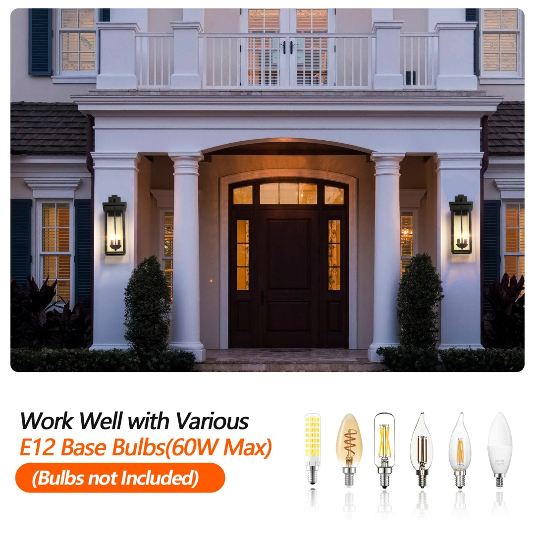 2-Pack 22.0  Outdoor Wall Lantern With Dusk To Dawn Sensor, Matte Black Finish, Clear Glass Panels, Weatherproof Exterior Light For Porch, Patio, Garage, 2-Light Design -Bulb Not Included